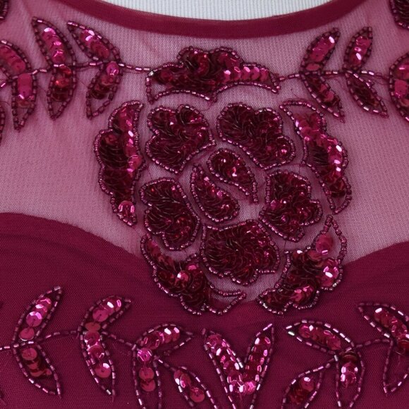 Frock and Frill Burgundy Floral Sequin Formal Dress US 14 - Picture 3 of 10